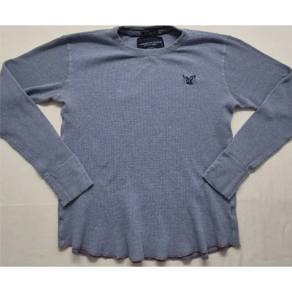 American‎ Eagle men's blue Thermal pullover long sleeve shirt sz. M Cotton